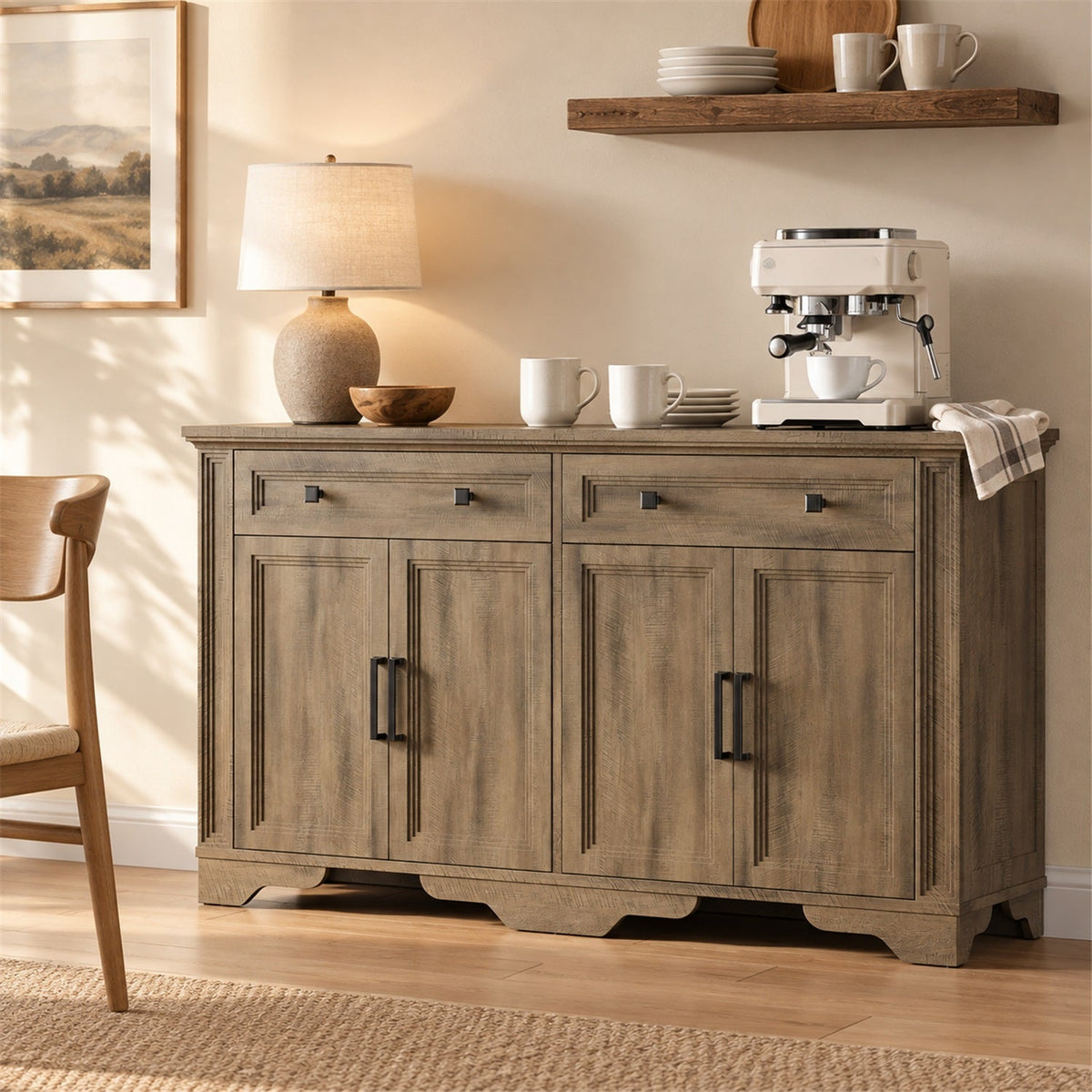 55 Inch Sideboard Buffet Cabinet with 4 Doors