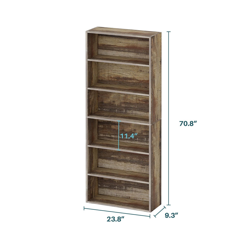 70 Inch Industrial 6-Shelf Floor Standing Bookshelf