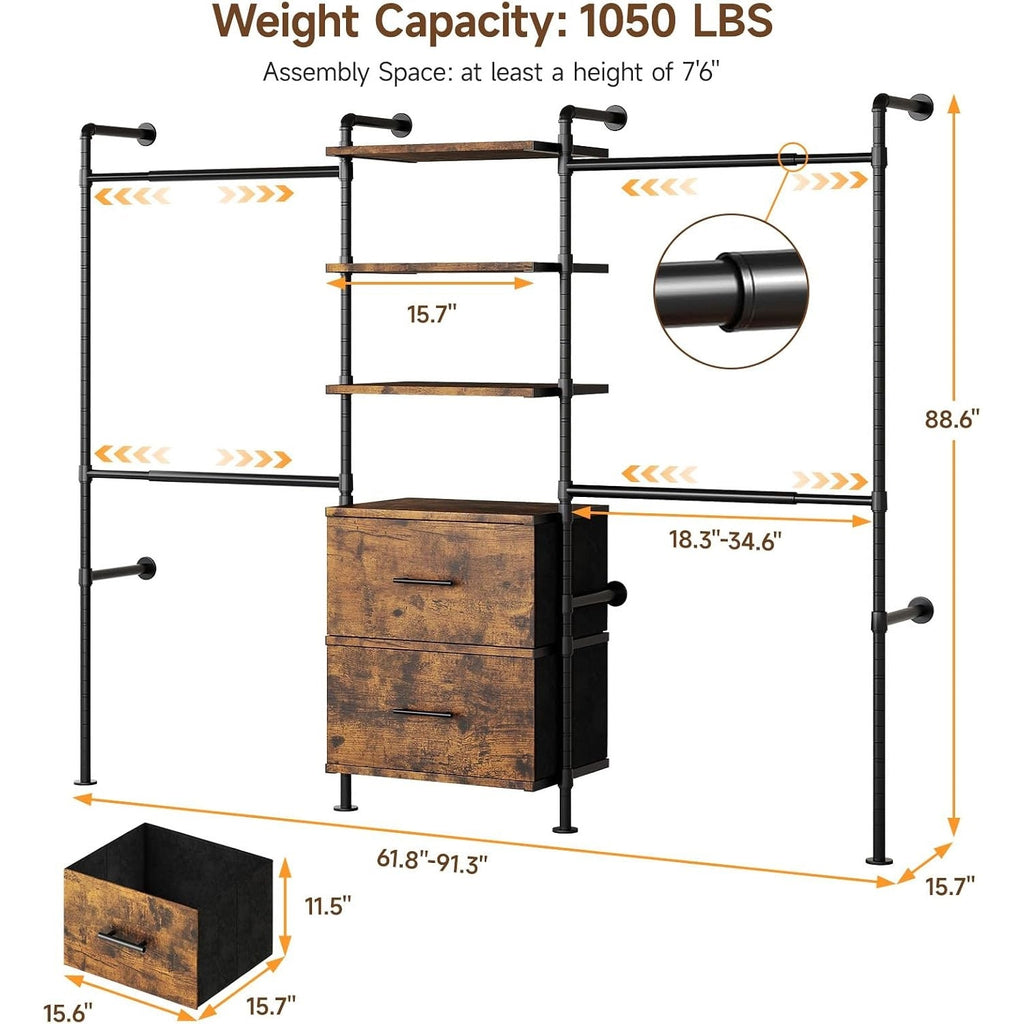 Closet Organizer System with Drawers and Rods