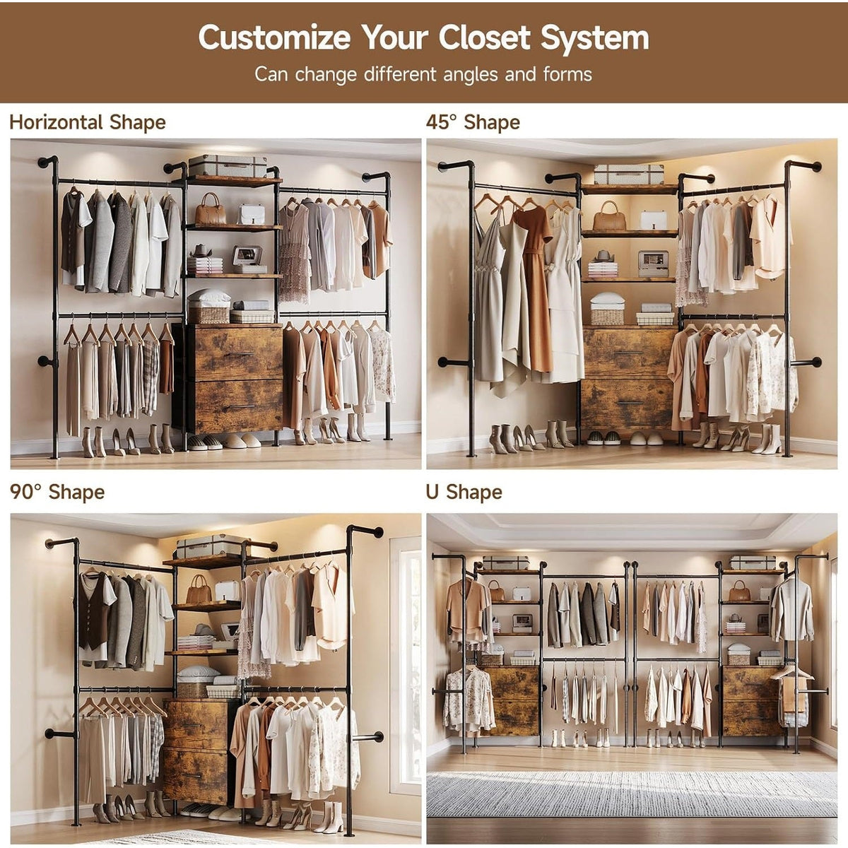 Closet Organizer System with Drawers and Rods