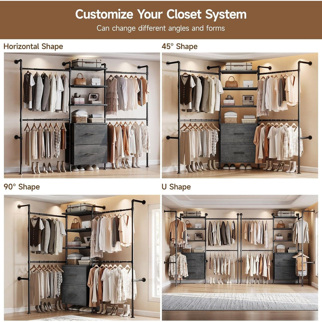 Closet Organizer System with Drawers and Rods