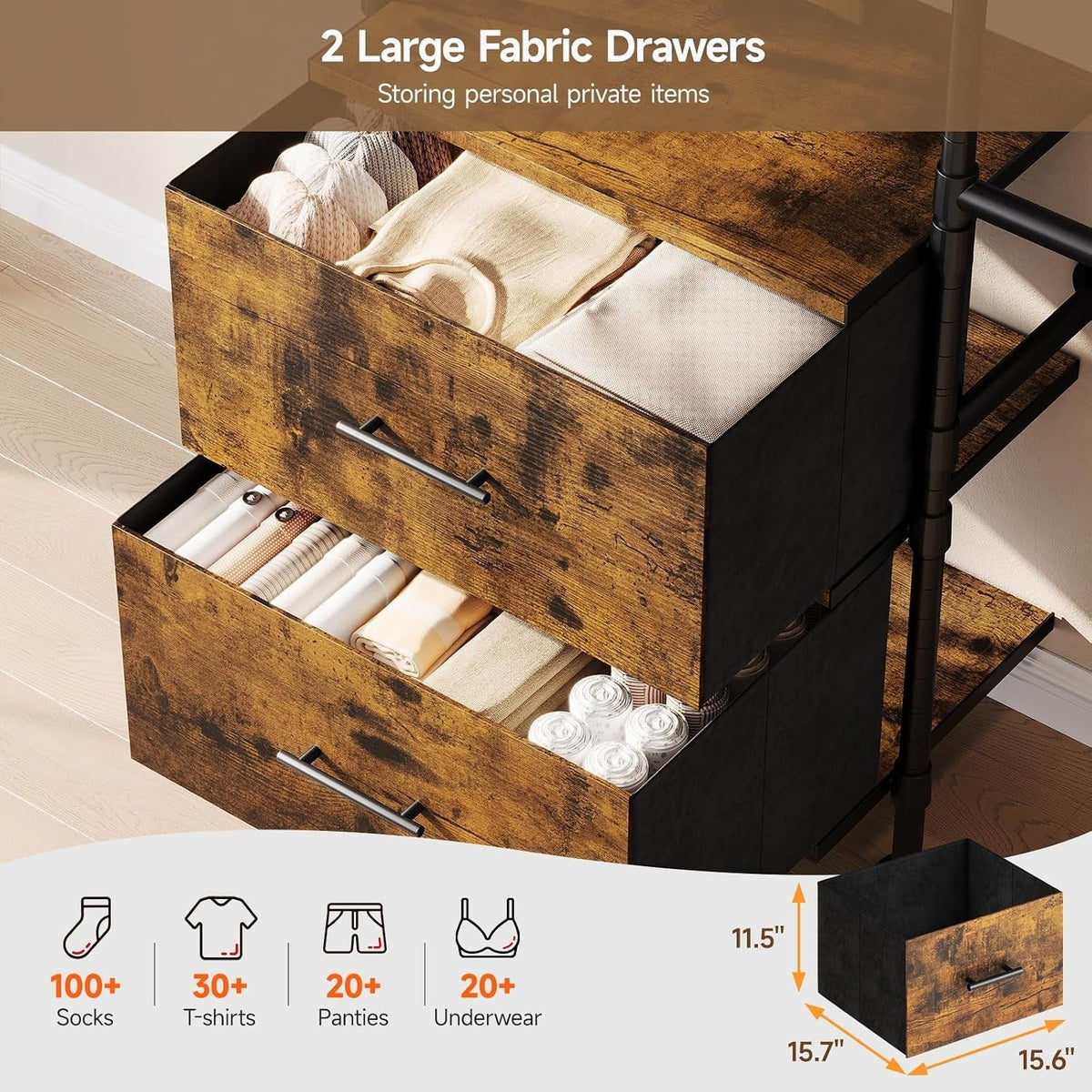 Closet Organizer System with Drawers and Rods