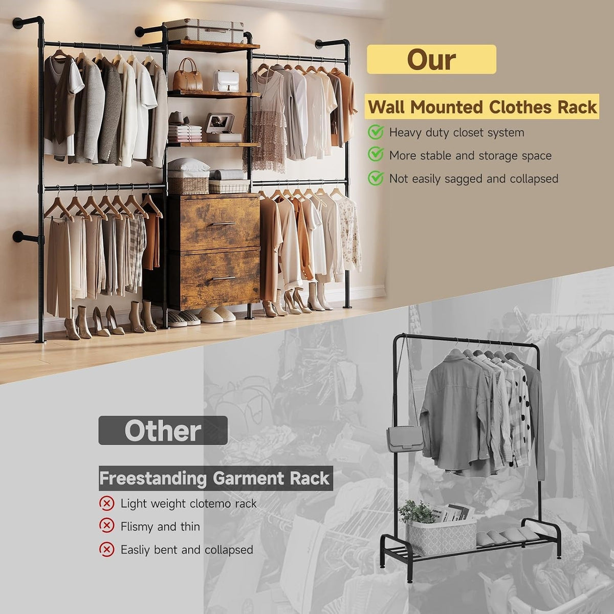 Closet Organizer System with Drawers and Rods