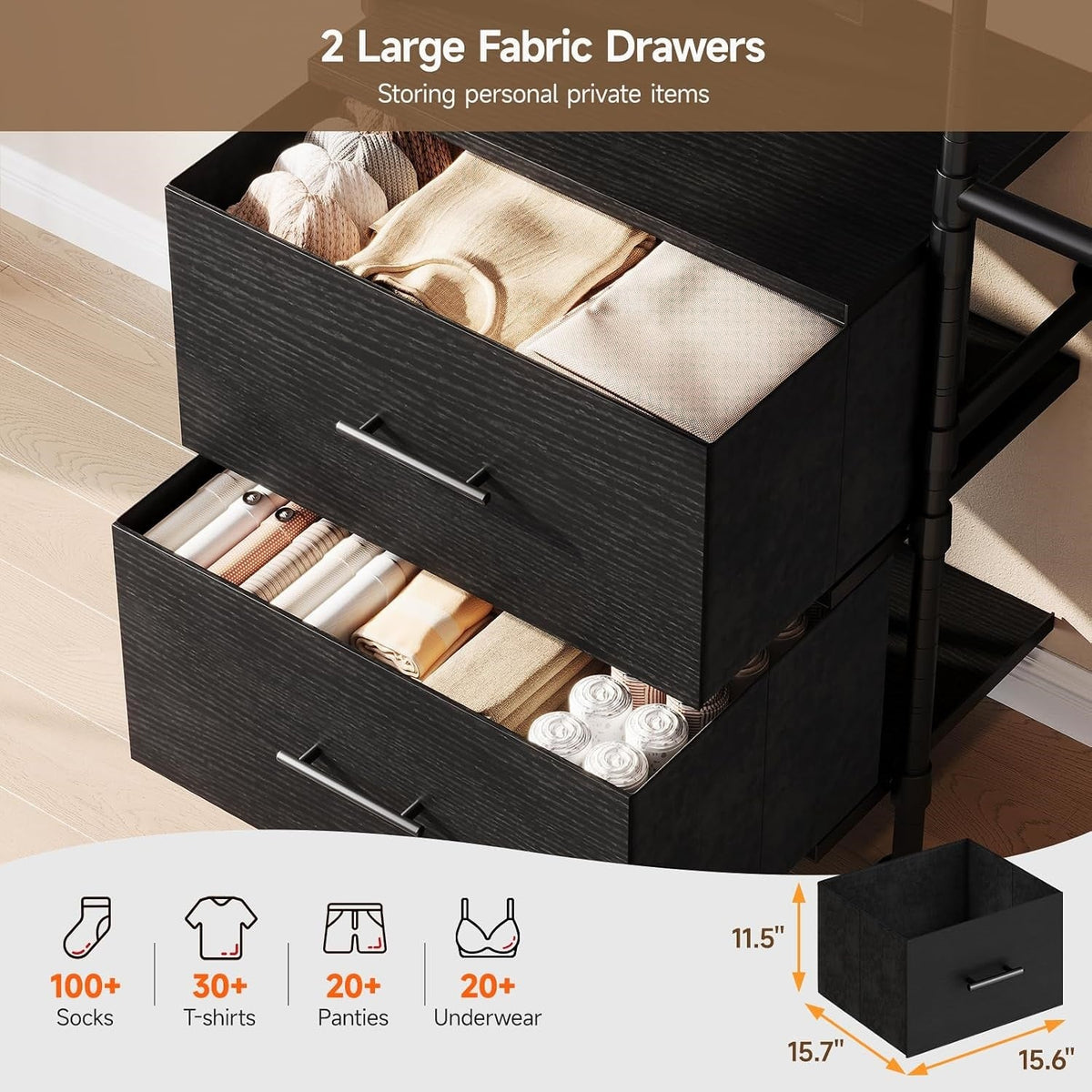 Closet Organizer System with Drawers and Rods
