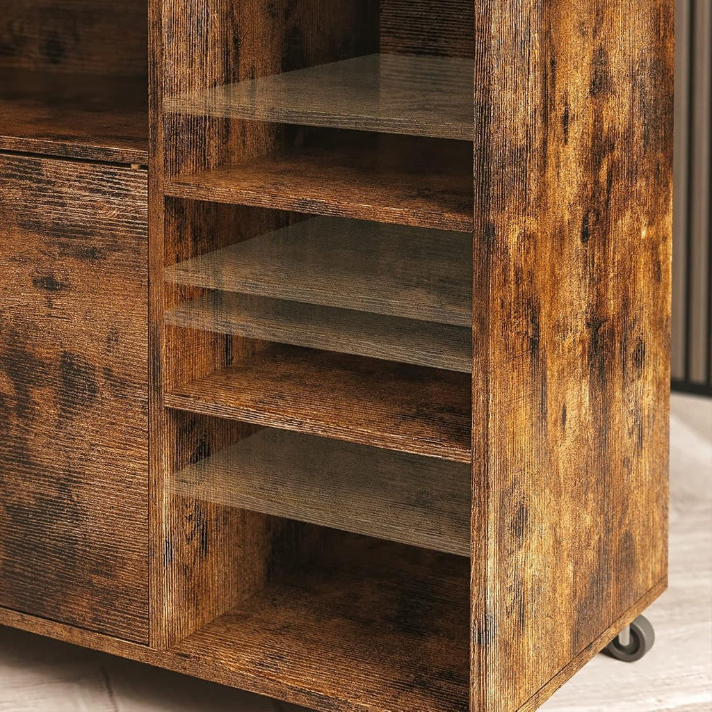 Industrial Rolling Kitchen Island with Wine Rack