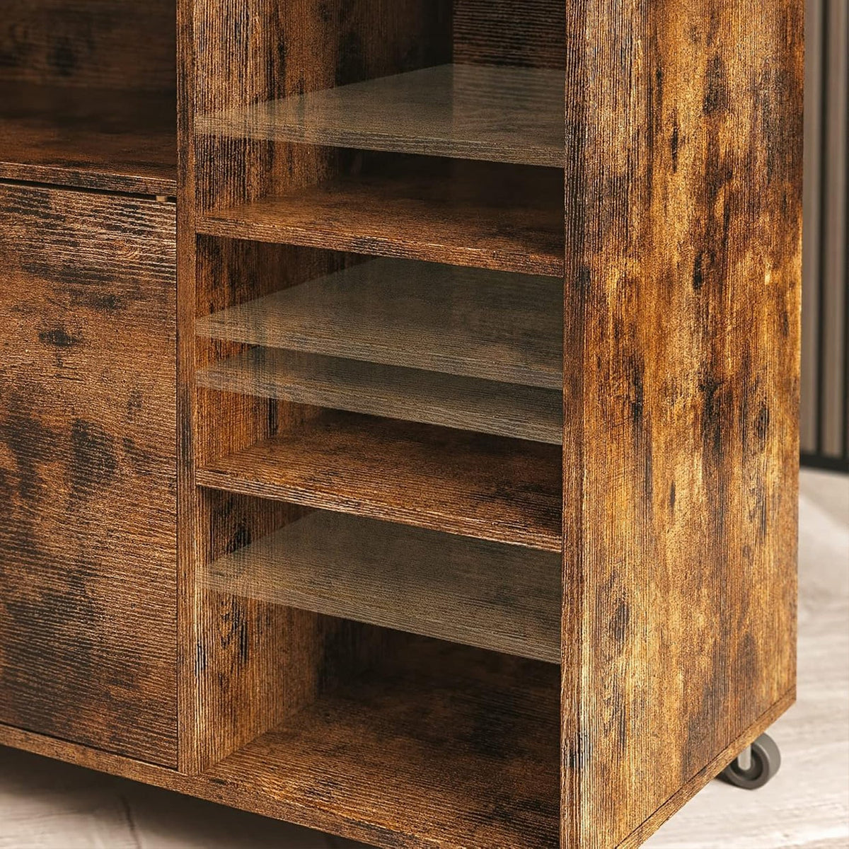 Industrial Rolling Kitchen Island with Wine Rack