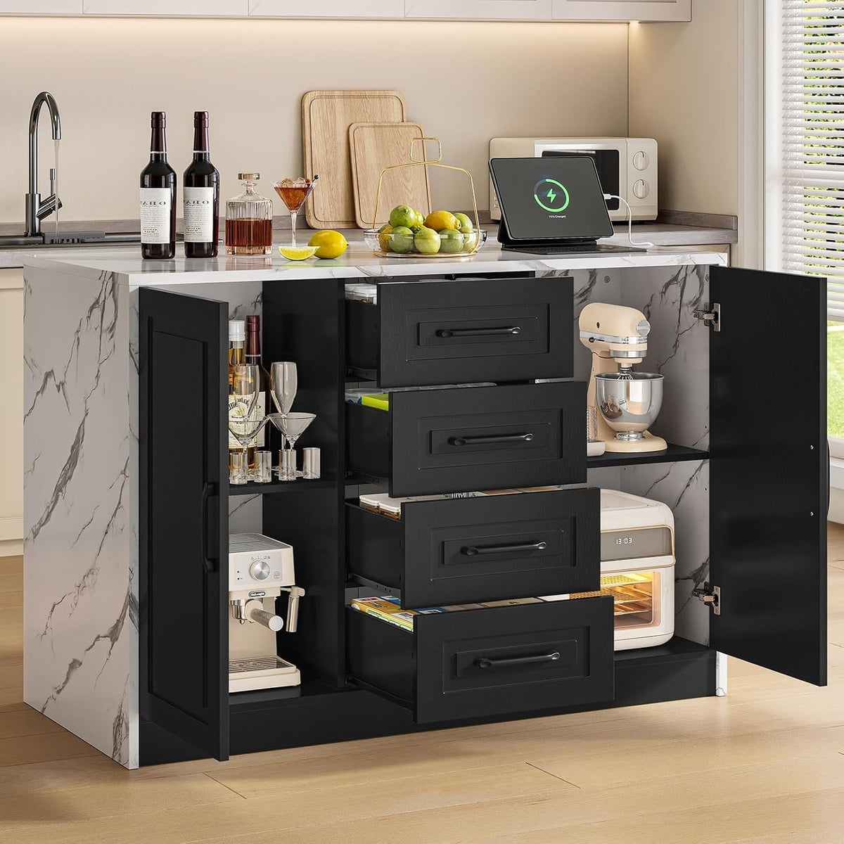 47-Inch Kitchen Island Dining Table with 4 Drawers