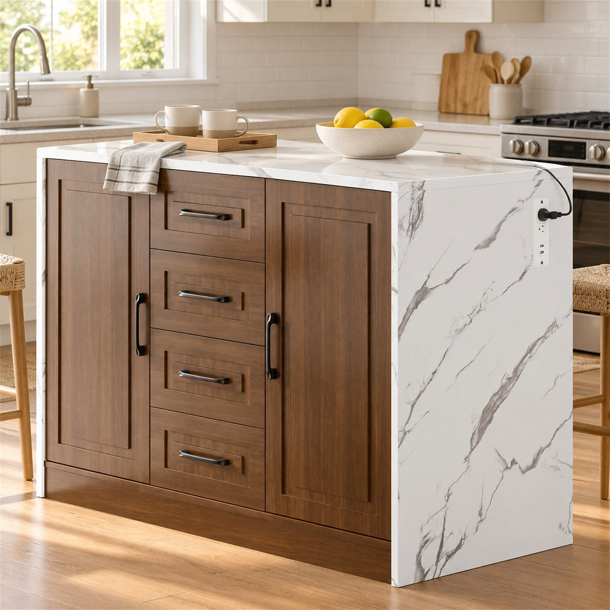 47-Inch Kitchen Island Dining Table with 4 Drawers