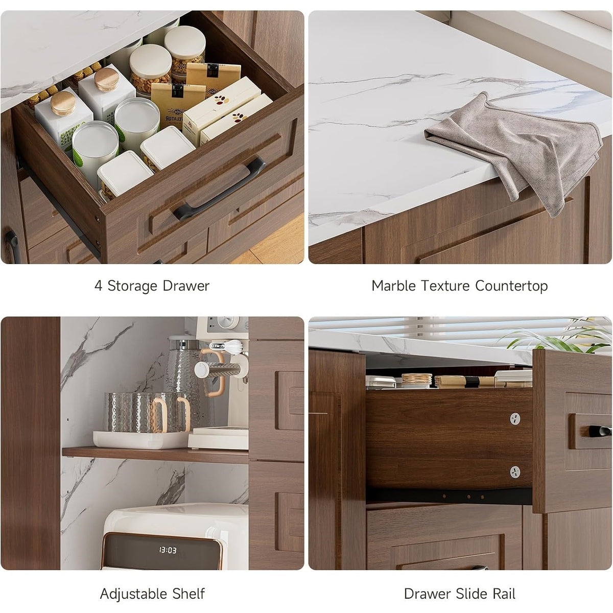 47-Inch Kitchen Island Dining Table with 4 Drawers