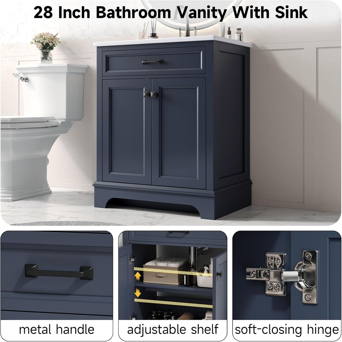 28 Inch Bathroom Vanity with Ceramic Sink and Shelf