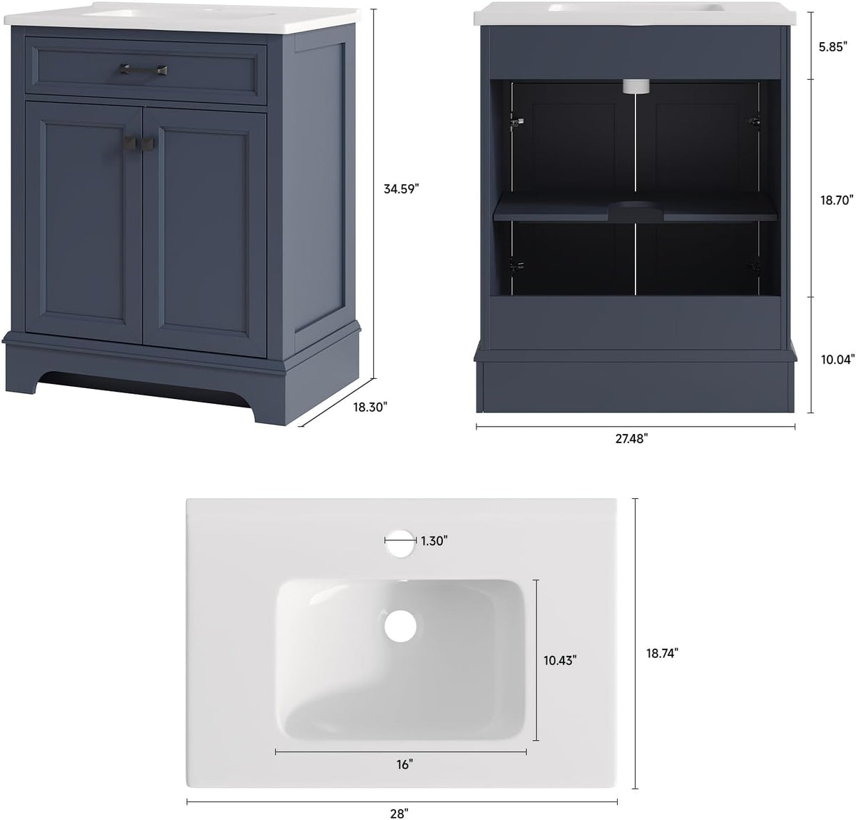 28 Inch Bathroom Vanity with Ceramic Sink and Shelf