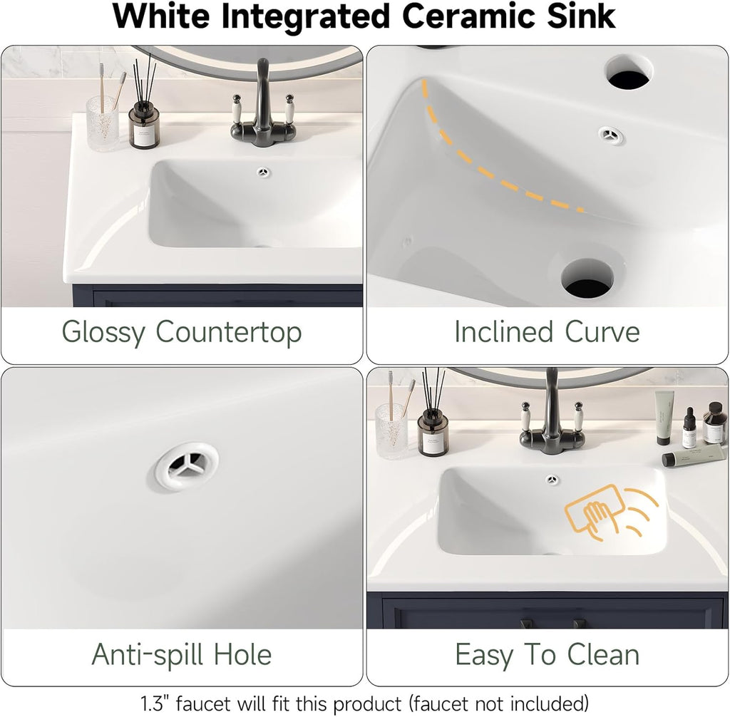 28 Inch Bathroom Vanity with Ceramic Sink and Shelf