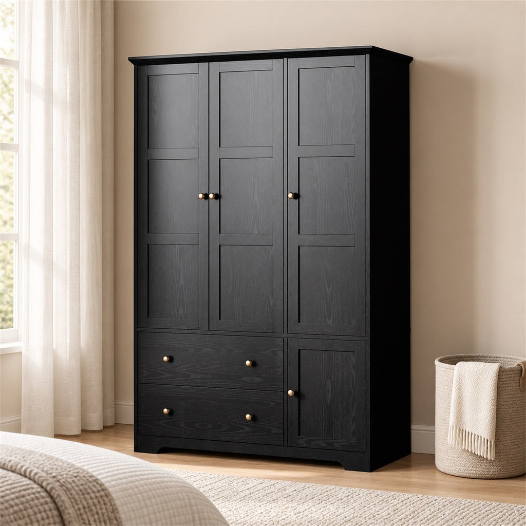 71 Inch 3-Door Wardrobe Closet with Pants Rack