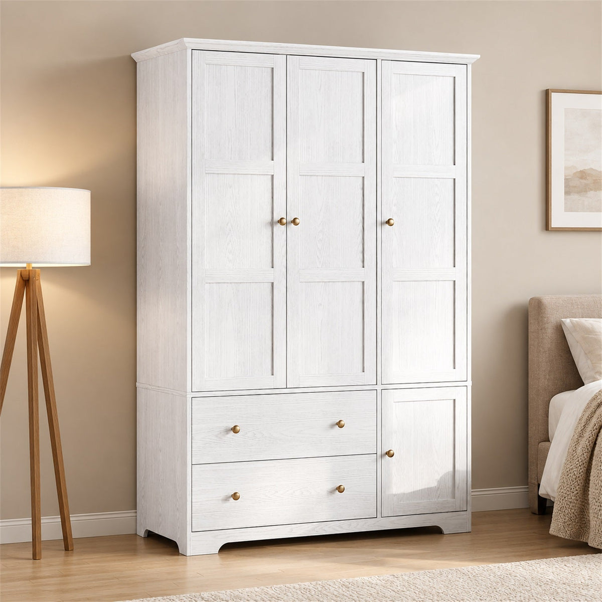 71 Inch 3-Door Wardrobe Closet with Pants Rack