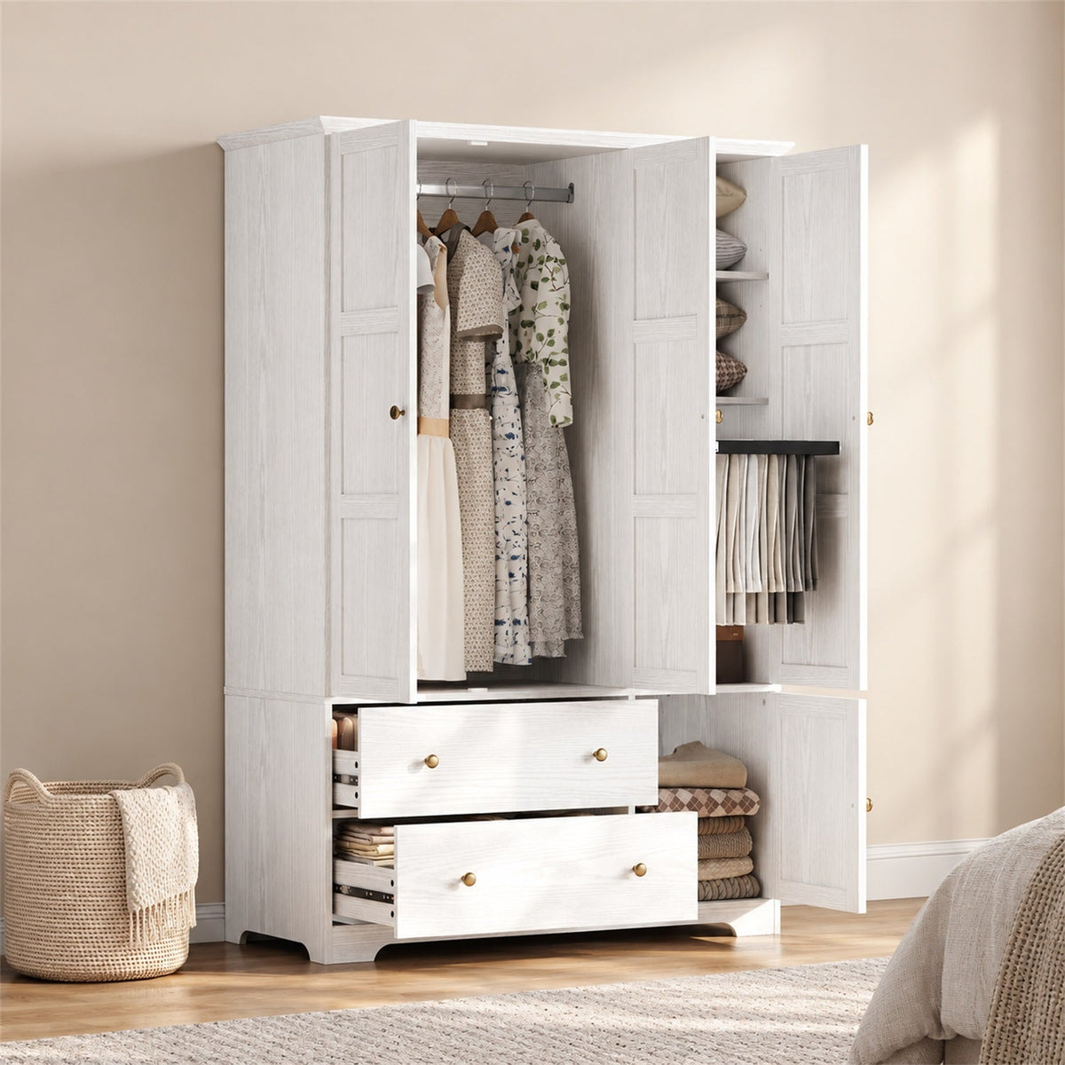 71 Inch 3-Door Wardrobe Closet with Pants Rack