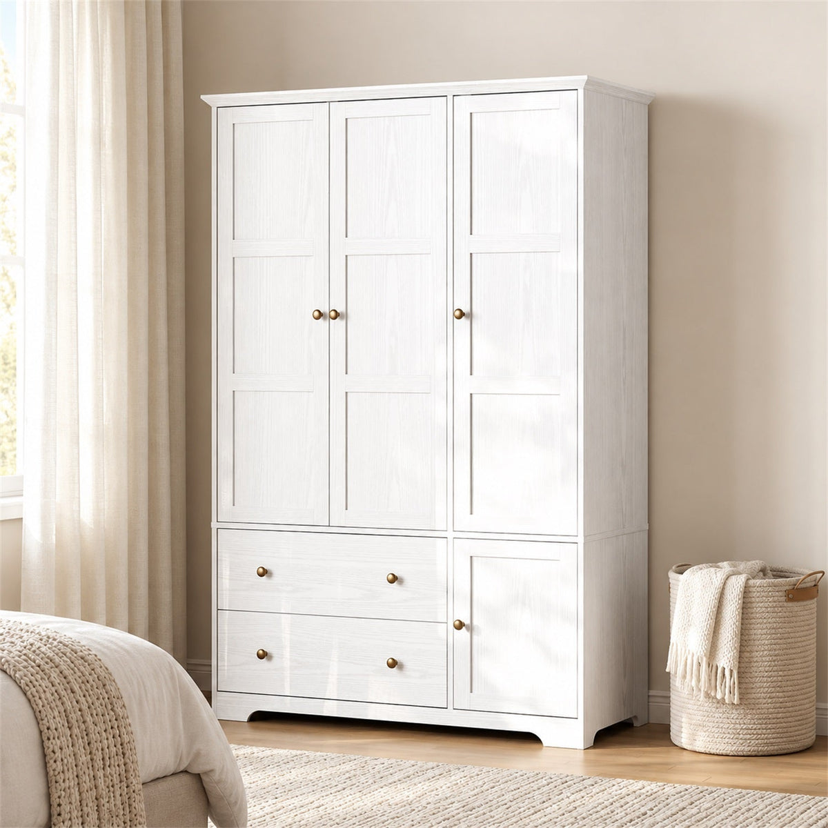71 Inch 3-Door Wardrobe Closet with Pants Rack