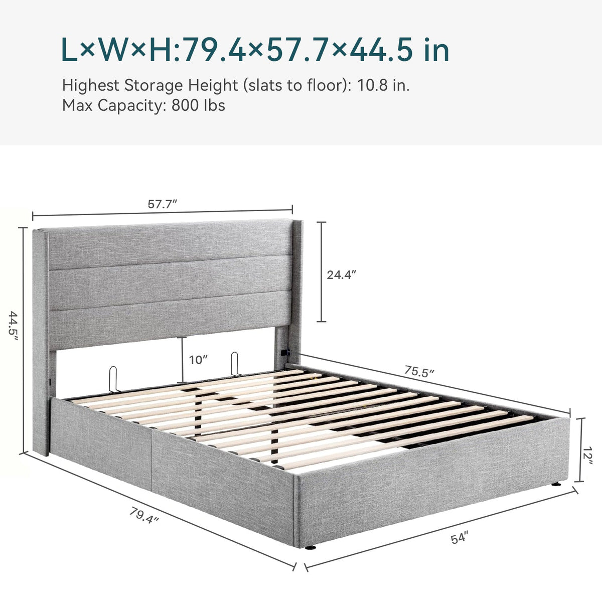 Lift Up Storage Bed Frame with Wingback Headboard