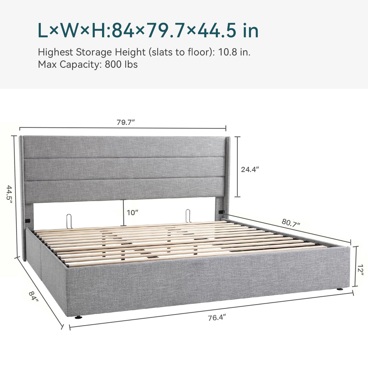 Lift Up Storage Bed Frame with Wingback Headboard