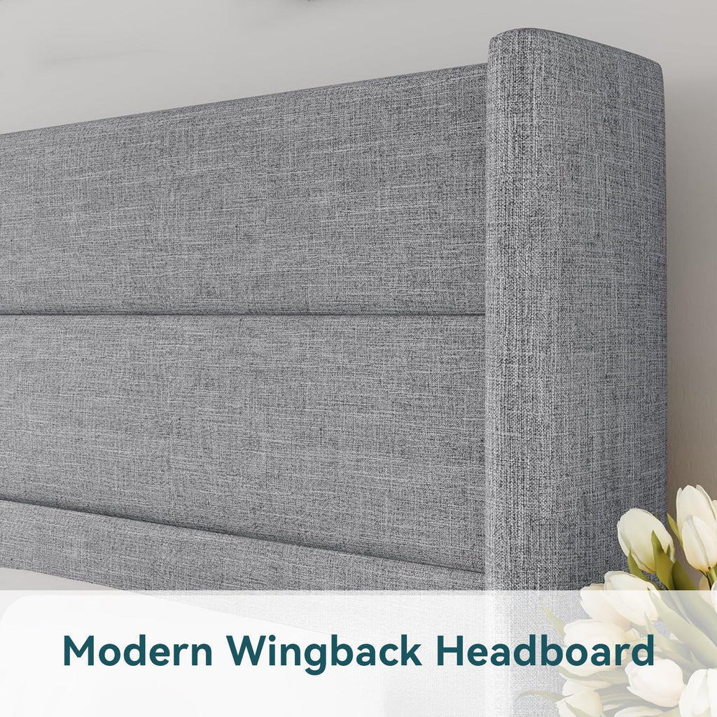 Lift Up Storage Bed Frame with Wingback Headboard