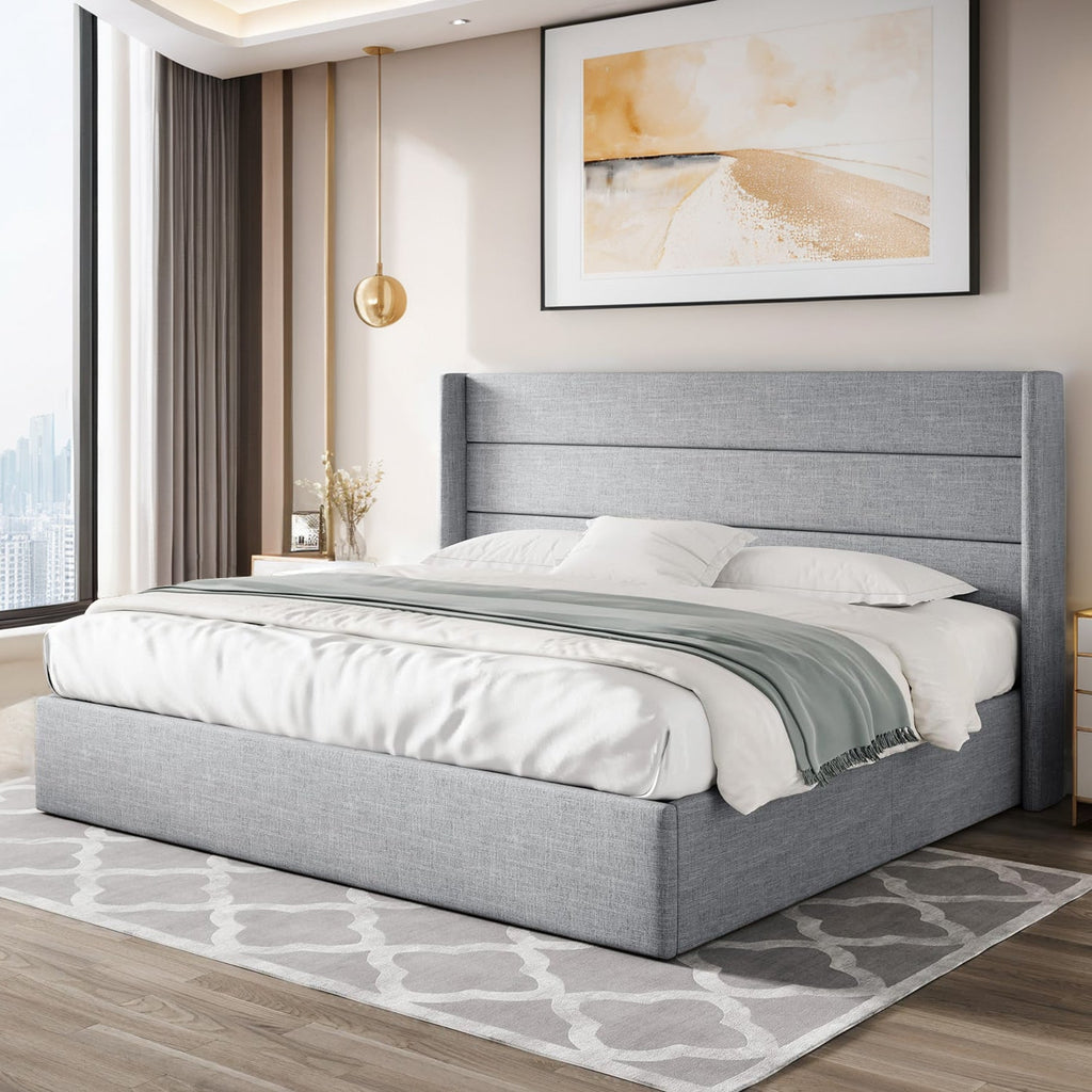 Lift Up Storage Bed Frame with Wingback Headboard