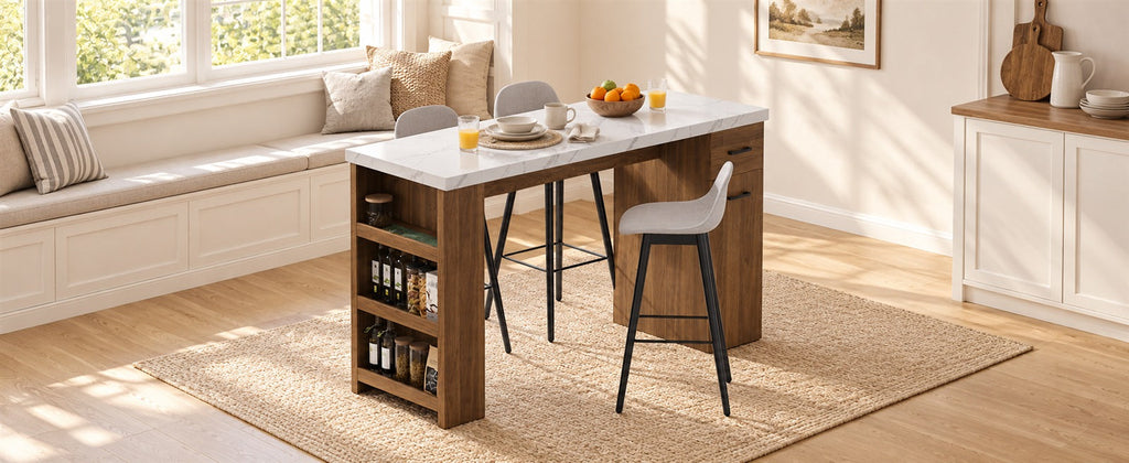 59-Inch Kitchen Island Table with Pull-Out Basket
