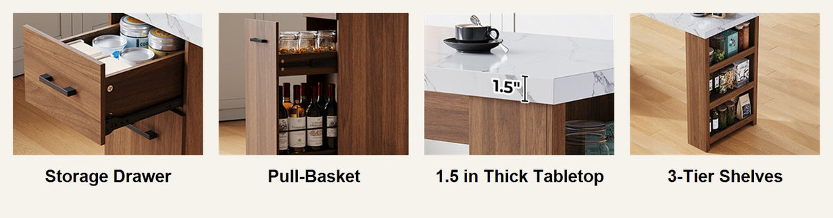 59-Inch Kitchen Island Table with Pull-Out Basket