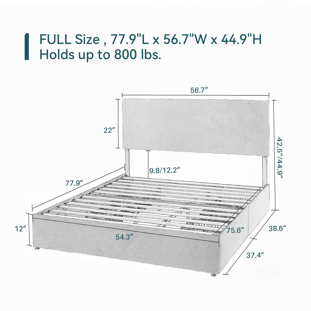 Upholstered Bed Frame with 4 Drawers and Headboard
