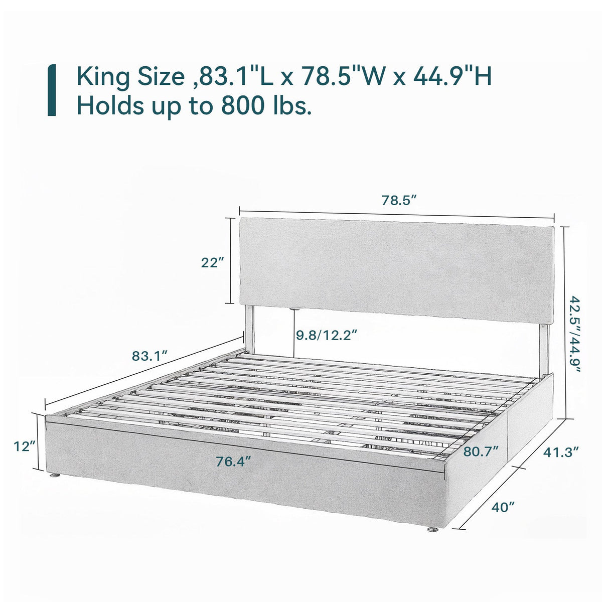 Upholstered Bed Frame with 4 Drawers and Headboard