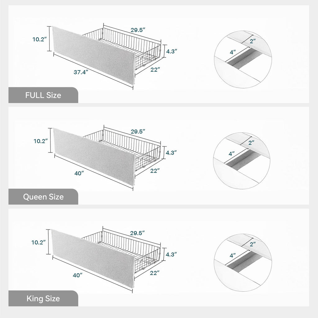 Upholstered Bed Frame with 4 Drawers and Headboard