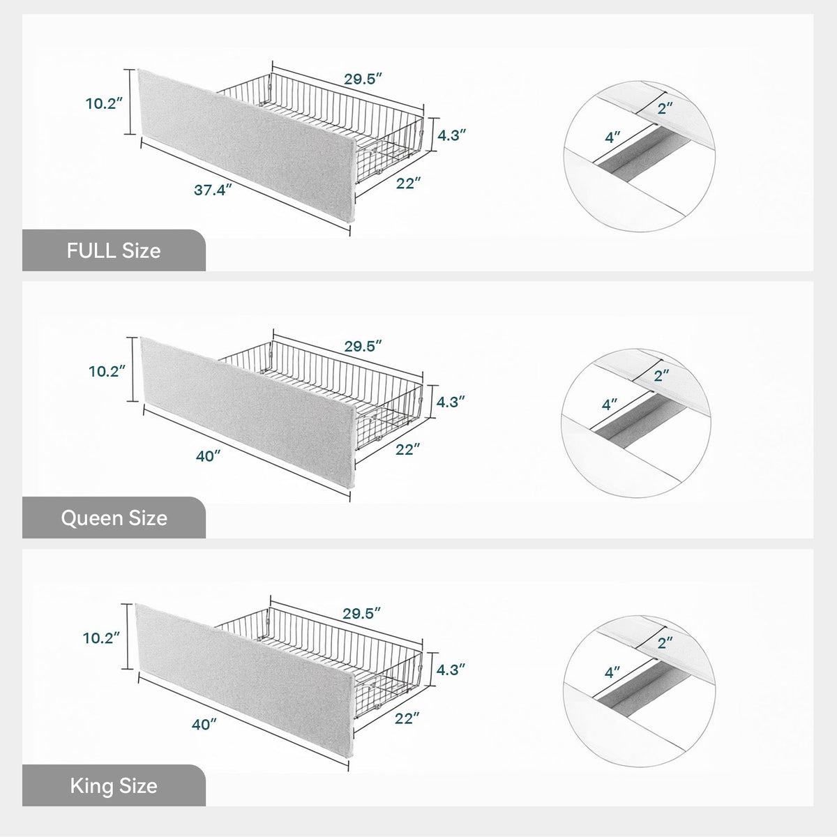 Upholstered Bed Frame with 4 Drawers and Headboard