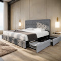 Upholstered Bed Frame with 4 Drawers and Headboard
