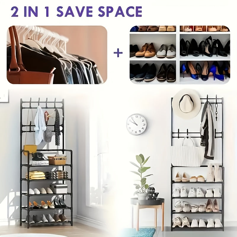 5-Tier Shoe Rack with Coat Hooks