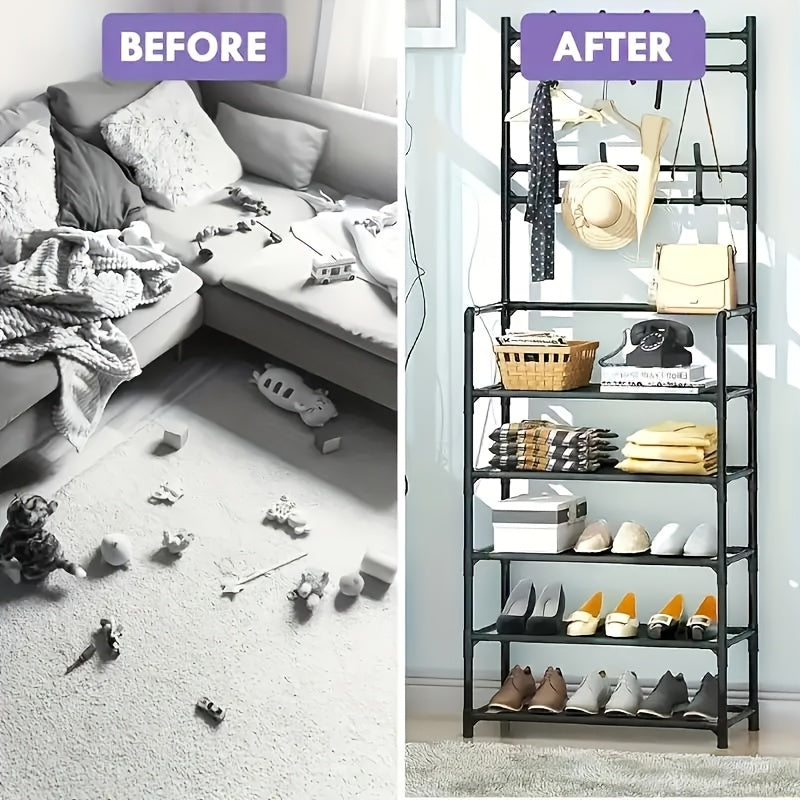5-Tier Shoe Rack with Coat Hooks