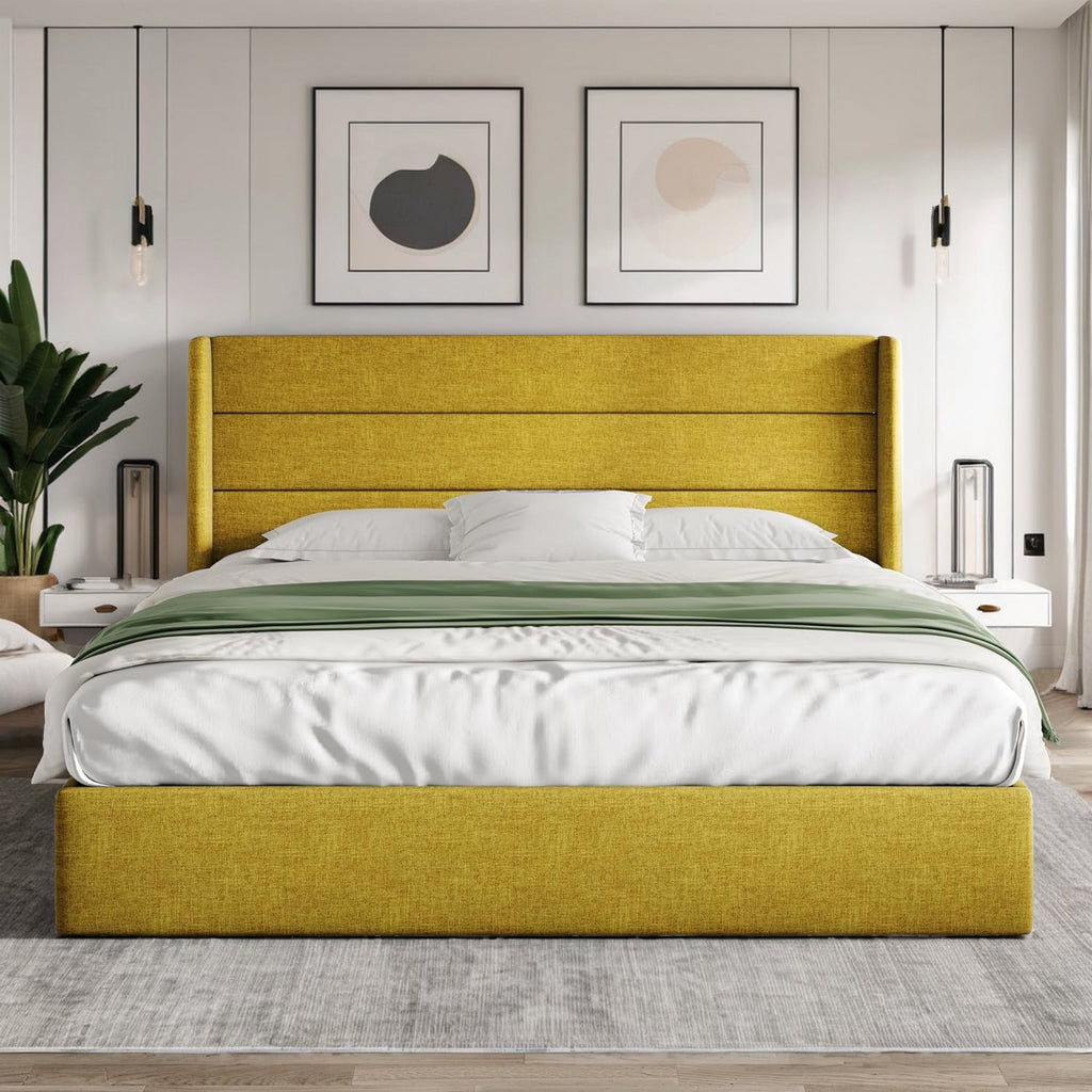 Lift Up Storage Bed Frame with Wingback Headboard