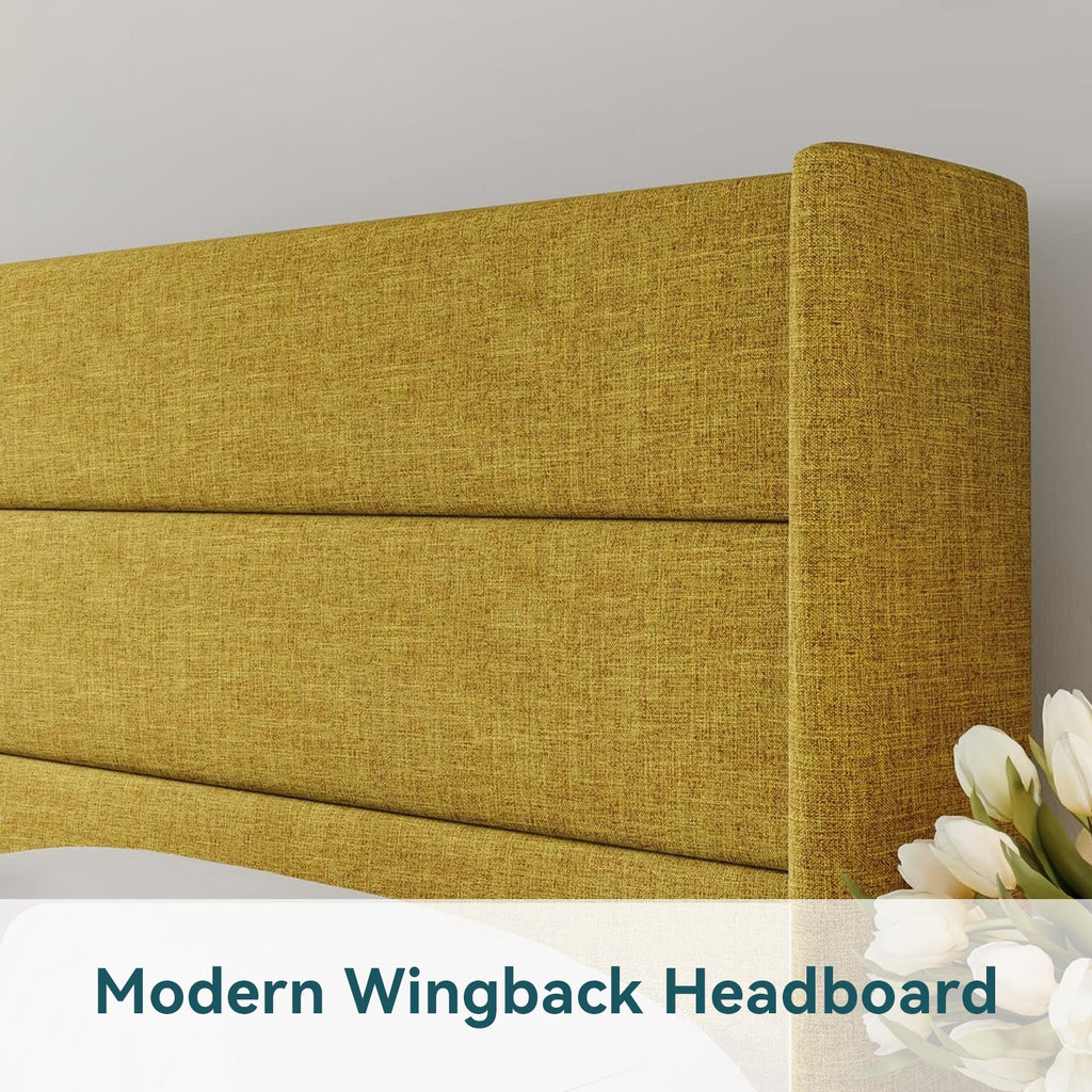 Lift Up Storage Bed Frame with Wingback Headboard