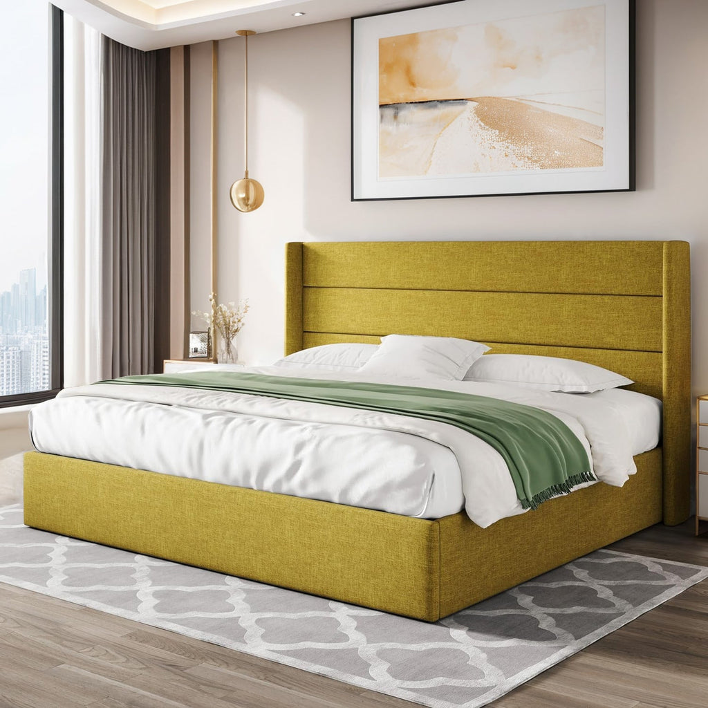 Lift Up Storage Bed Frame with Wingback Headboard