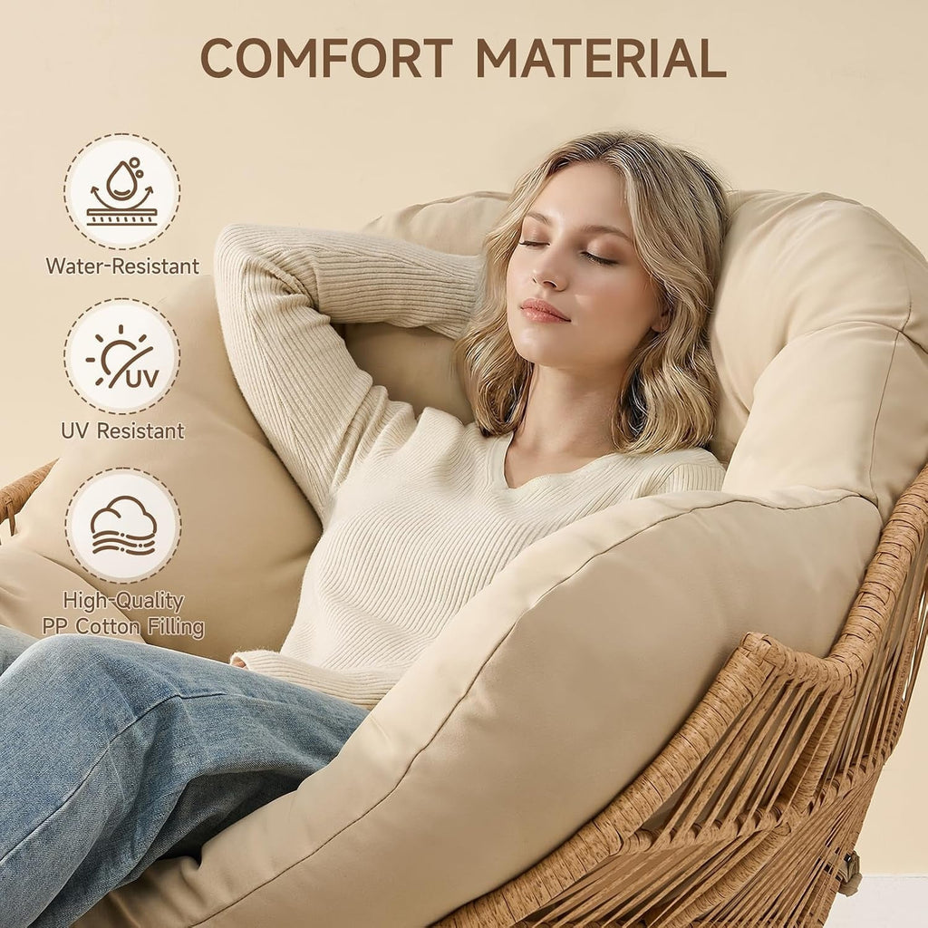 Papasan Rocking Chair with Ottoman and Padded Cushion