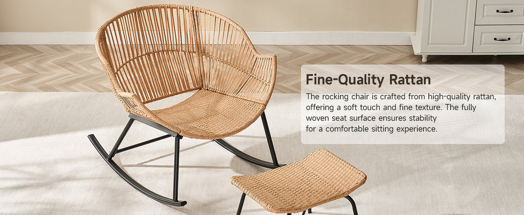 Papasan Rocking Chair with Ottoman and Padded Cushion