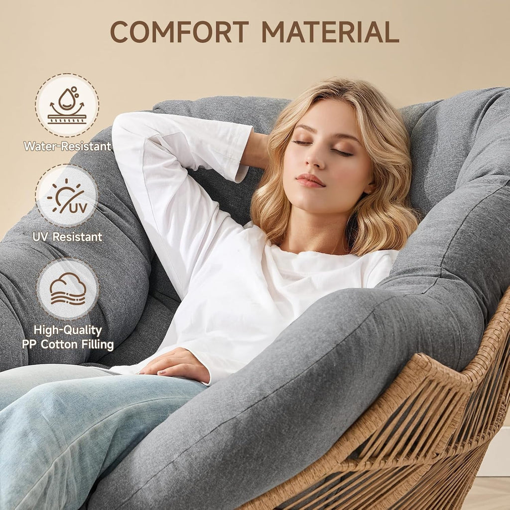 Papasan Rocking Chair with Ottoman and Padded Cushion