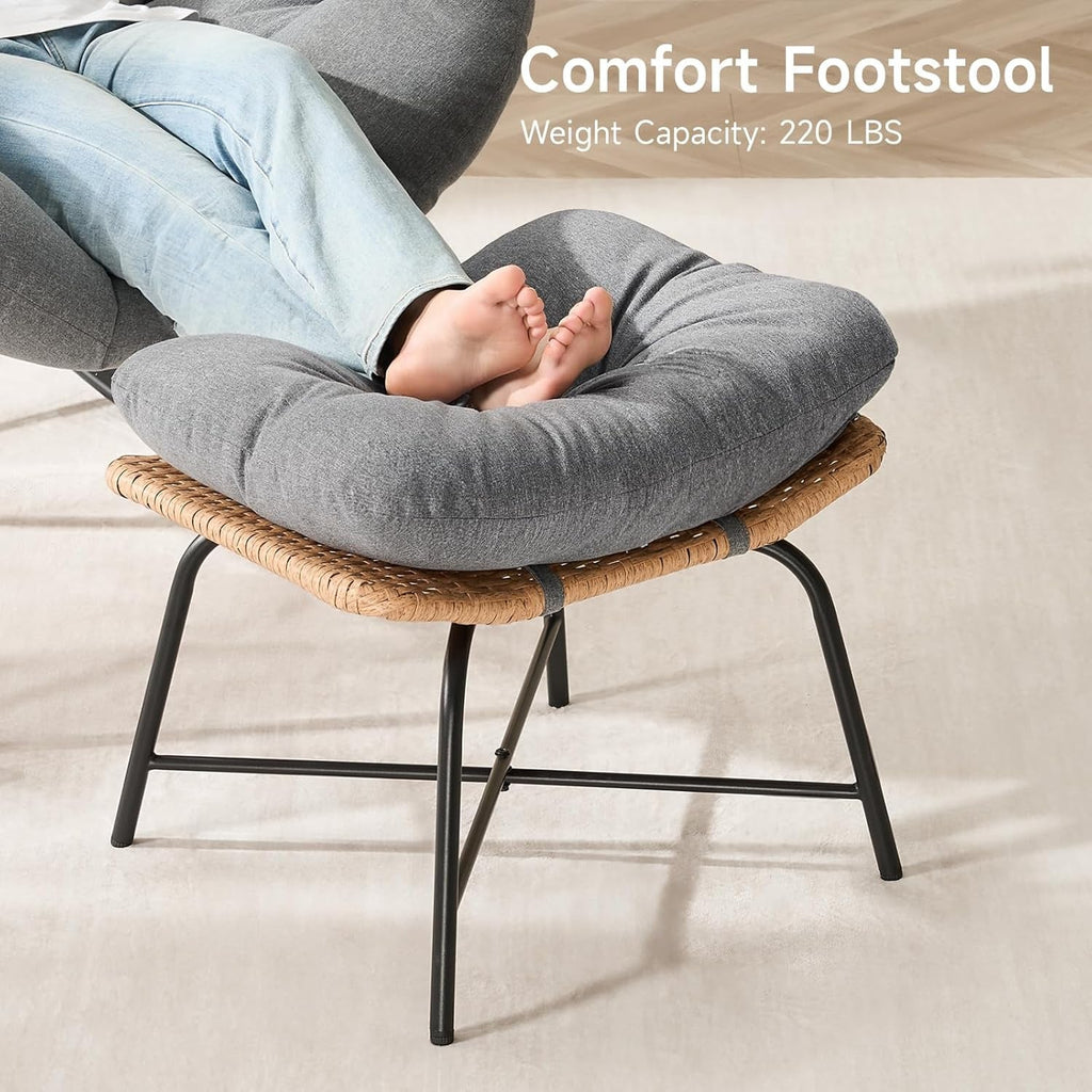 Papasan Rocking Chair with Ottoman and Padded Cushion