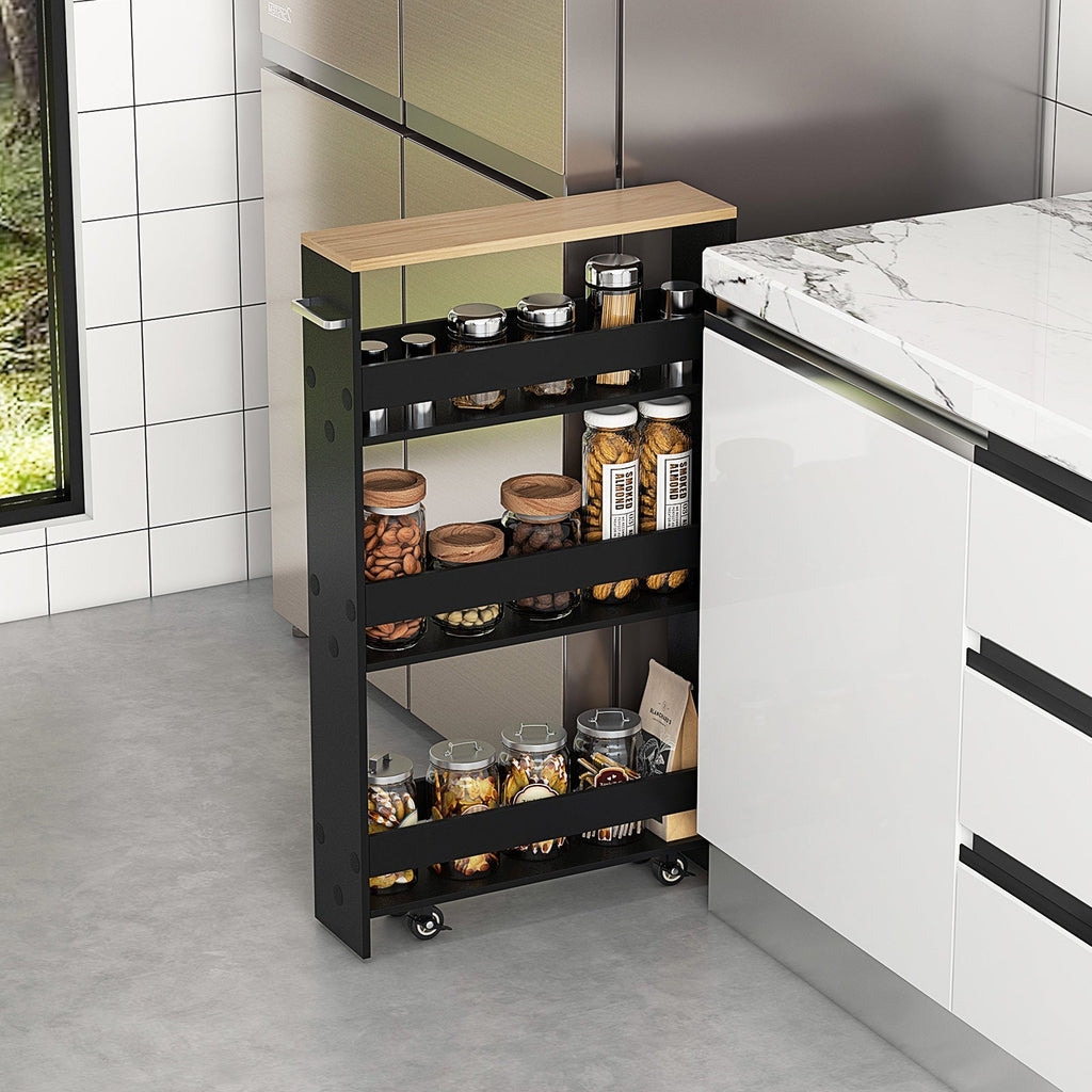 Rolling Slim Kitchen Storage Cart with Handle