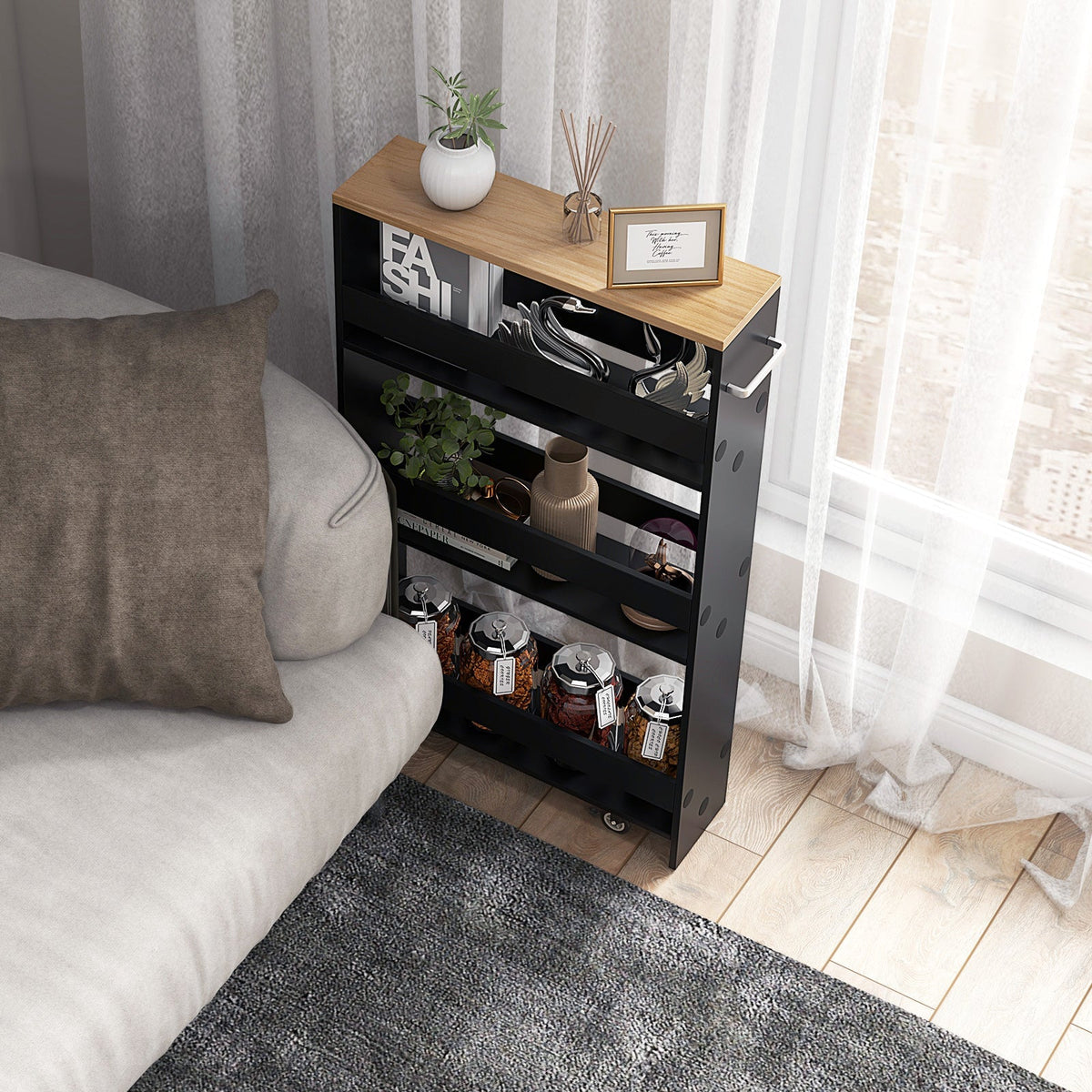 Rolling Slim Kitchen Storage Cart with Handle