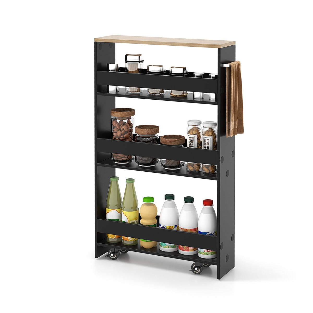 Rolling Slim Kitchen Storage Cart with Handle