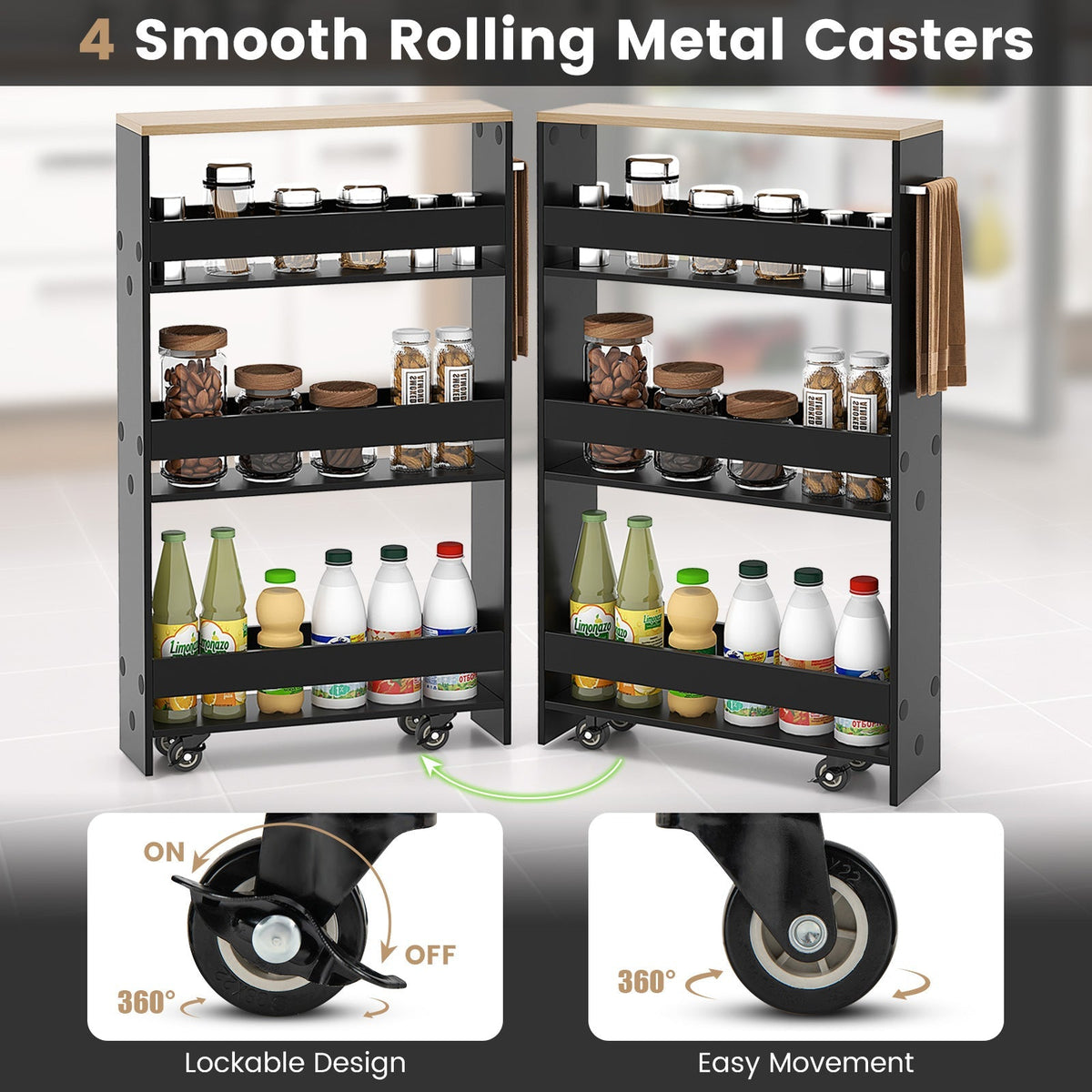Rolling Slim Kitchen Storage Cart with Handle