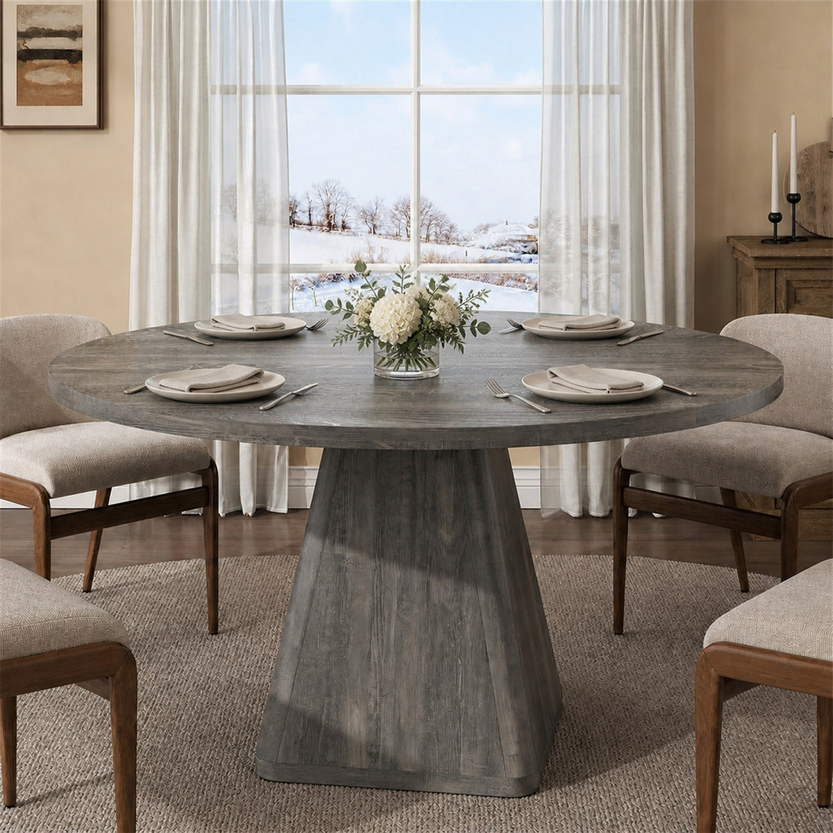 47-Inch Round Dining Table for 4-6 with Pedestal Base
