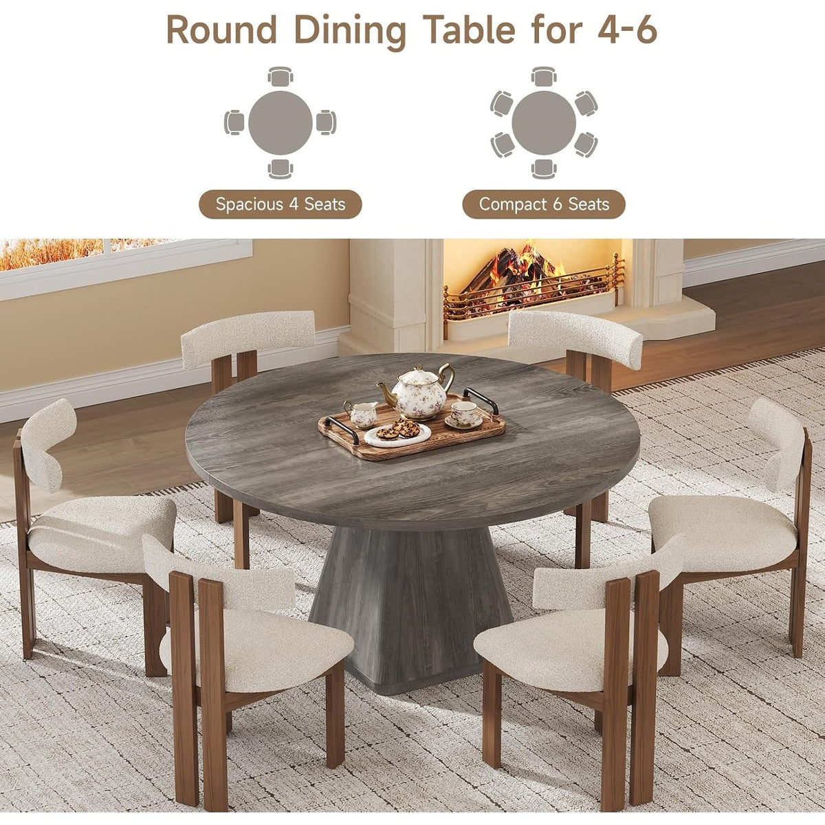 47-Inch Round Dining Table for 4-6 with Pedestal Base