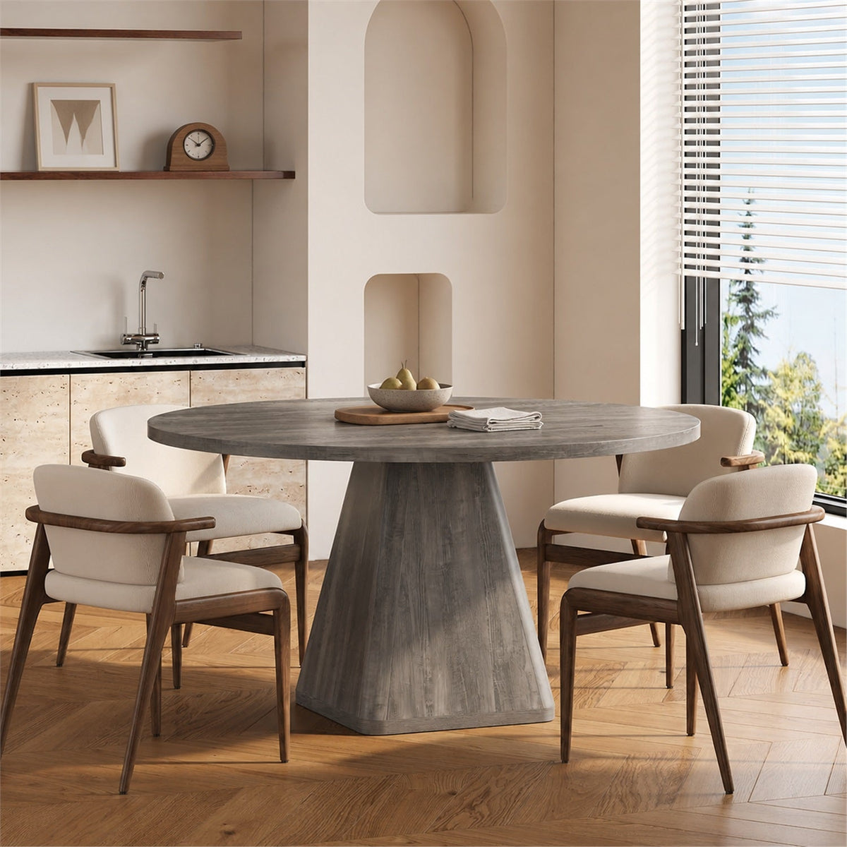 47-Inch Round Dining Table for 4-6 with Pedestal Base