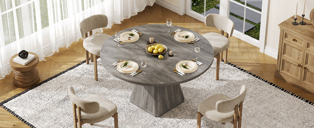 47-Inch Round Dining Table for 4-6 with Pedestal Base