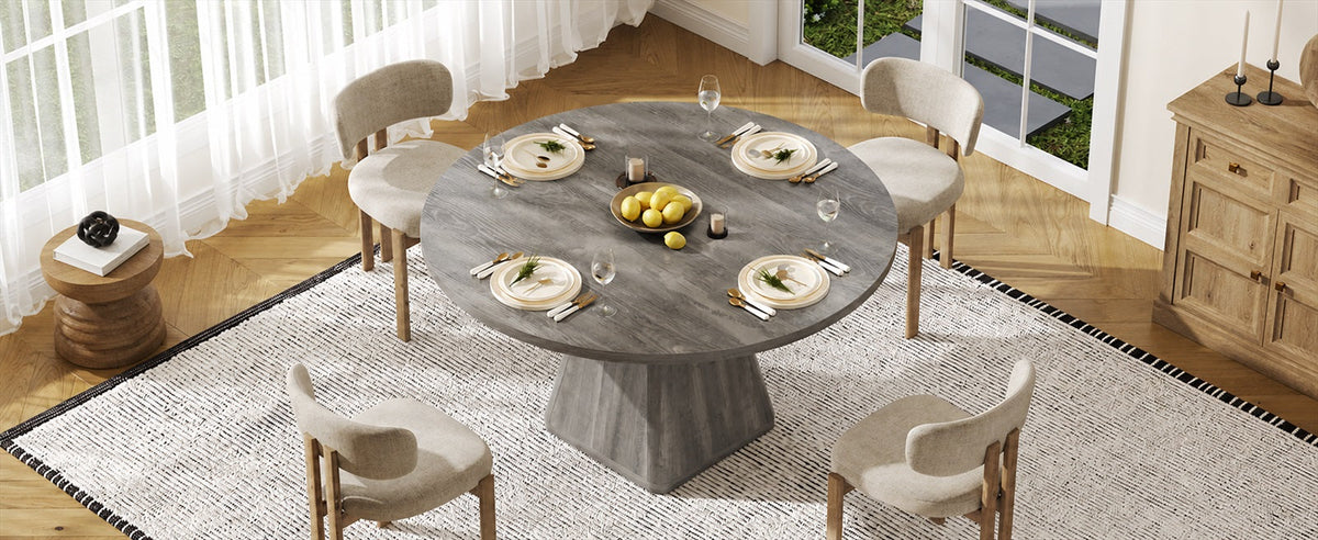 47-Inch Round Dining Table for 4-6 with Pedestal Base