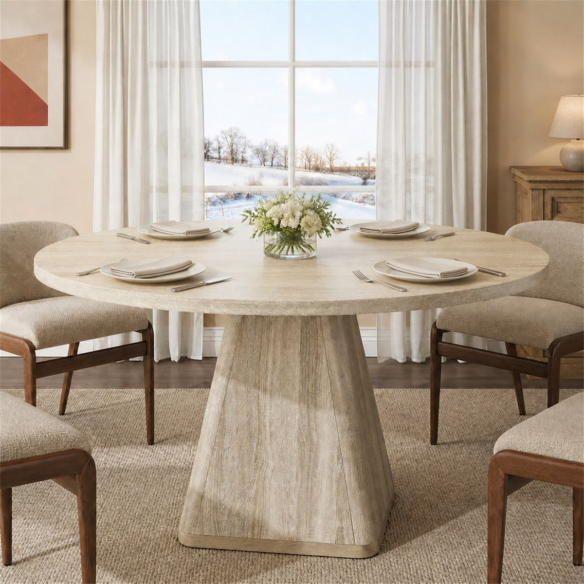 47-Inch Round Dining Table for 4-6 with Pedestal Base